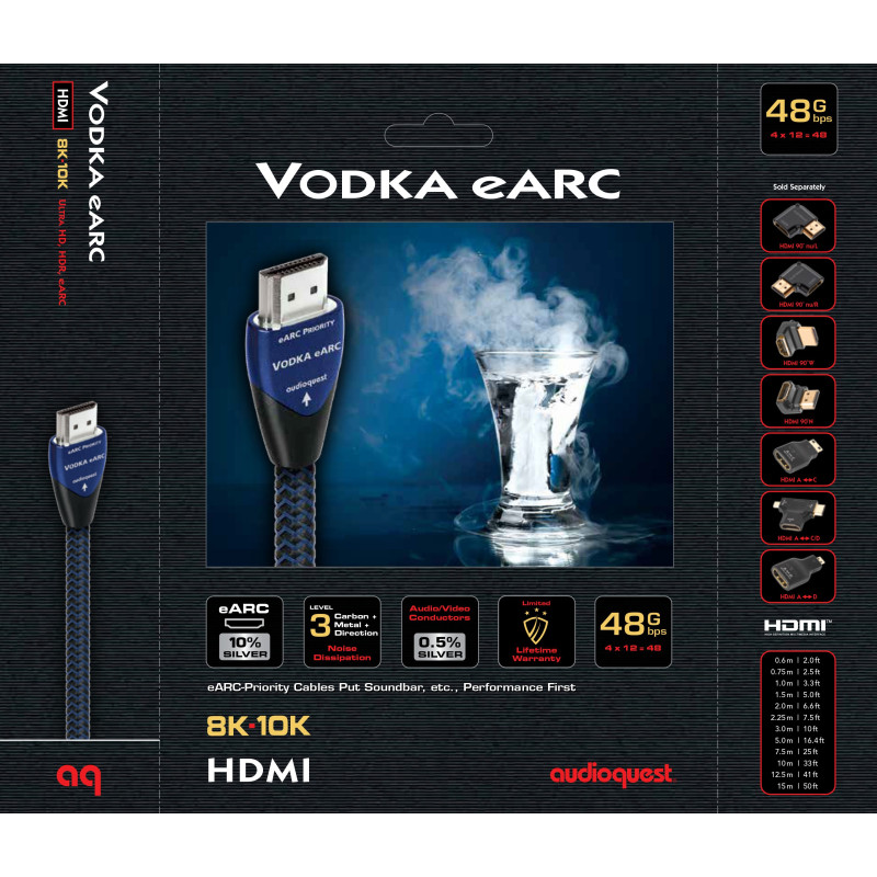 AUDIOQUEST VODKA  Câble HDMI eARC 2.1 8K HDR 48 Gbps TAILLE 1,50 Mètre
